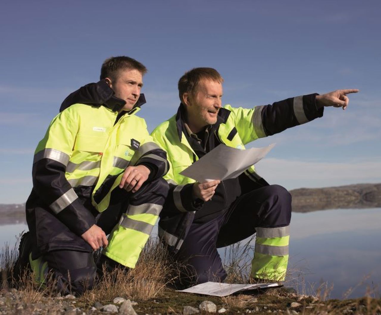 Trabajadores cooperando mirando el horizonte